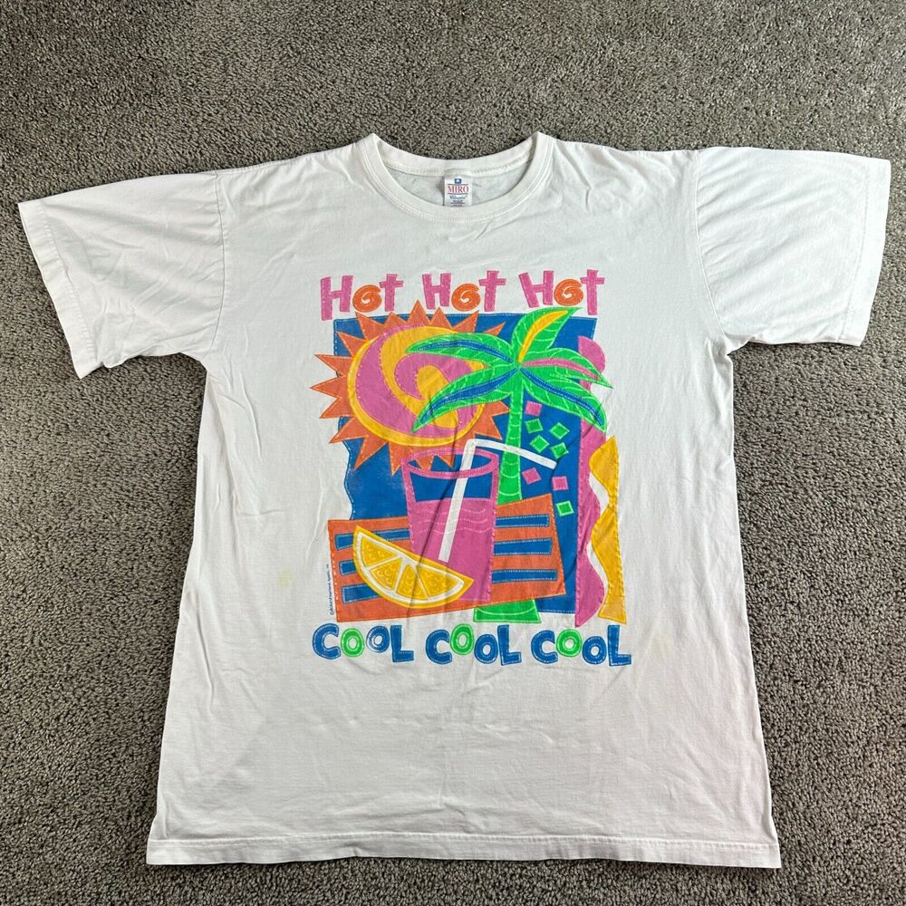 VINTGE Miro Beach Shirt Womens OS White Cover Up Hot Hot Hot Cool Cool Cool 90s